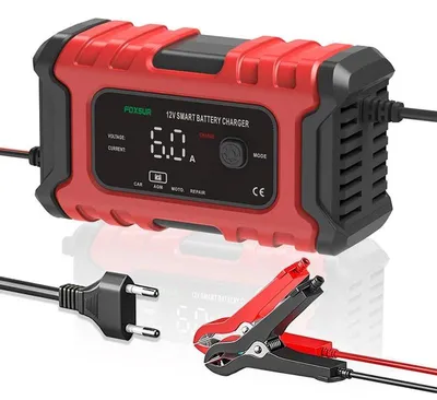 Image de Chargeur de batterie de voiture 12 V - Chargeur numérique automatique - Courant de charge 6 A - Mode réparation - Pour voitures, SUV, camions et motos - Prise UE - Rouge