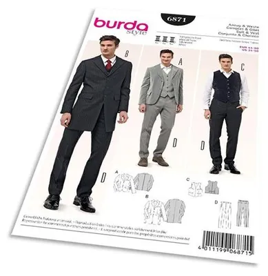 Obrázok produktu pre Strih Burda 6871 - Pánsky oblek - sako, vesta, nohavice s pukmi