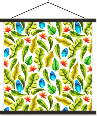 Produktbild von MuchoWow® Textilposter Blumen - Dschungel - Blätter 90x90 cm mit schwarzem Rahmen - Magnetisches