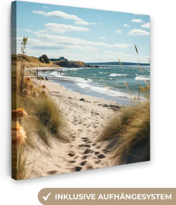 Produktbild von MuchoWow® - Leinwandbilder - Strand - Dünen - Strandhafer - Meer - Sand, Wandbild, Wanddeko Bilder Wohnzimmer, 50x50cm
