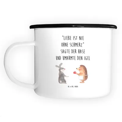 Produktbild von Mr. & Mrs. Panda Emaille Tasse Hase Igel - Weiß - Geschenk, und, Lustige Sprüche, Teetasse, Becher, Liebe Spruch, Herzschmerz, Trösten, Pott, Reisebecher, Große