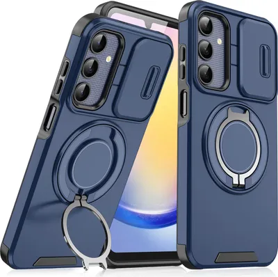 Immagine prodotto di Custodia a doppio strato per Samsung Galaxy A25, con copertura scorrevole della fotocamera e supporto magnetico ad anello Blu