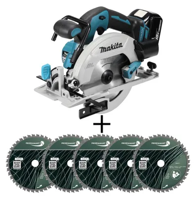 Produktbild von Makita Akku-Handkreissäge 18V DHS680 im Set mit 5x HM TCT Kreissägeblatt 165mm -