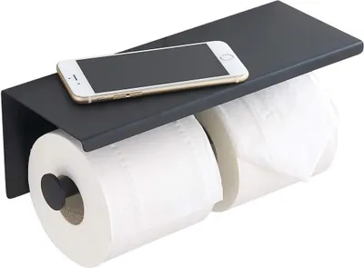 Produktbild von Toilettenpapierhalter – Toilettenpapierrollenhalter aus Edelstahl mit Ablage zur Wandmontage für Badezimmer (schwarz, Doppelkopf)