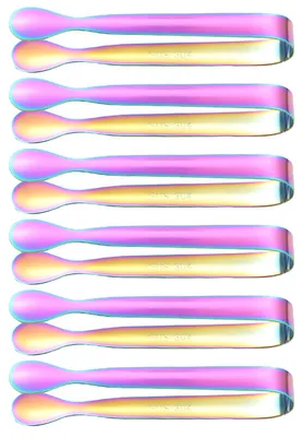 Produktbild von 6-teiliges Mini-Eiszangen-Set aus Edelstahl, ideal zum Servieren von Vorspeisen, Teepartys, Kaffeebars und Desserts.