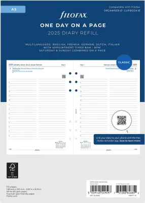 Produktbild von FILOFAX Kalendereinlage 2025 A5 1 Tag - 1 Seite weiss mehrsprachig 25-68515