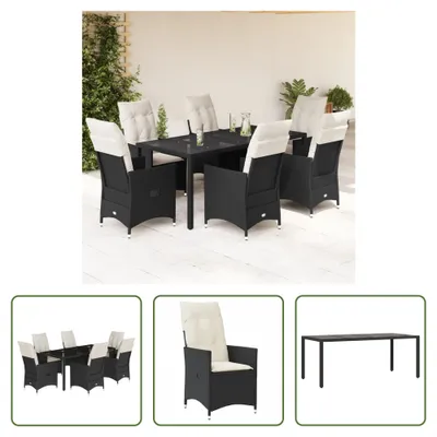 Produktbild von The Living Store 7-tlg. Garten-Essgruppe mit Kissen Schwarz Poly Rattan