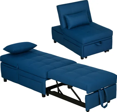 Zdjęcie produktu dla Sofa rozkładana HOMCOM 3 w 1 z funkcją spania, rozkładana sofa, fotel z kieszenią boczną, regulowane oparcie, nośność do 150 kg, do salonu, sypialni, kolor niebieski