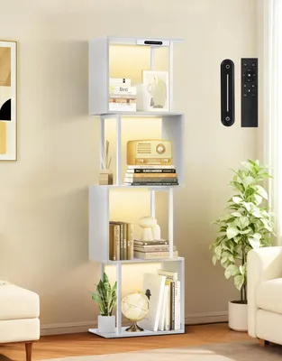 S-förmiges Bücherregal mit 5 Ebenen, LED-Beleuchtung, 38 cm breit, weiß