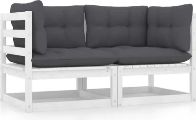 Produktbild von Gartensofa 2-Sitzer mit Kissen Kiefer Massivholz Weiß