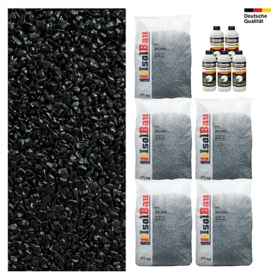 Steinteppich SET Nero 4-8mm Marmorkies 125kg + PU-Bindemittel Set für 12,5m²