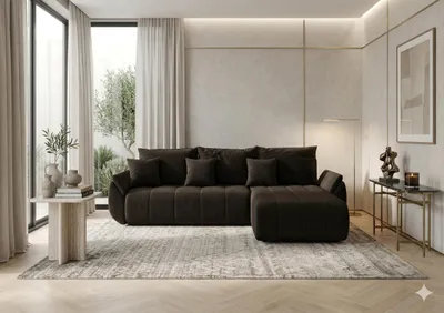 Image de Canapé d’angle SYDNEY droit graphite velours Monolith 95 - fonction couchage, coffre de rangement pour la literie
