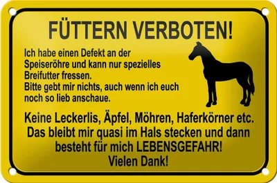 Produktbild von Blechschild Hinweis 18x12cm füttern verboten Pferde