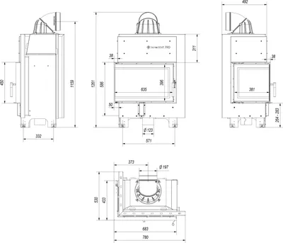 Produktbild von Kamineinsatz aus Stahl KRATKI MBM links 10 kW Ø 200 schwarz Verkleidung