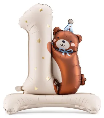 Folienballon Ziffer 1 mit Bär 81x72cm stehend mit Luftfüllung