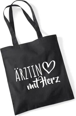 Produktbild von Huuraa Jutebeutel Ärztin mit Herz 10 Liter Black Baumwolle Tasche Geschenkidee
