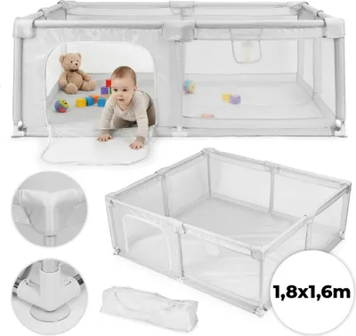 Zdjęcie produktu dla ECOTOYS PP008-1816 Kojec dziecięcy z torbą transportową 180 × 160 cm, szary