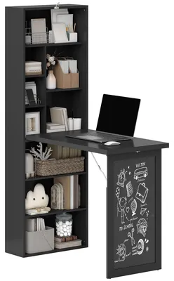 Immagine prodotto di Scrivania Moderna Pieghevole con Libreria e Lavagna, in Legno e Metallo, 98x51x153 cm, Nero