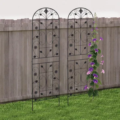 Productafbeelding van Metalen Tuinspalies Set Van 2 Zwart - 95x52 cm - Gebogen Klimframe Voor Klimop En Rozen