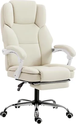 Produktbild von Bürostuhl mit Liegefunktion, Schreibtischstuhl, höhenverstellbar Drehstuhl mit Fußstütze, 64 x 73 x 120 cm, Beige