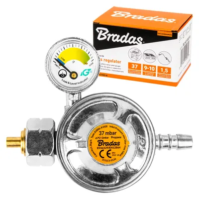 Image de Régulateur de pression de gaz Régulateur basse pression avec manomètre Régulateur de gaz pour le camping 37 Mbar 9-10Mm