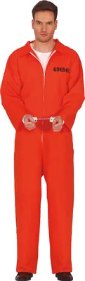 Produktbild von Dieb Halloween Kostüm Gefängnis Outfit Sträfling Orange Anzug Ganove Party Fest Spaß Auftritt Räuber Bandit Thema, Größe: 52 - 54 (L) Farbe: Orange