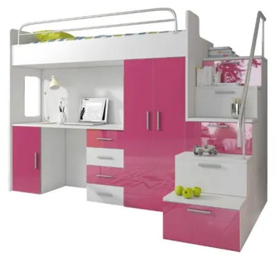 Produktbild von Doppelstockbett Etagenbett Bett Kinderbett Jugendbett Hochbett Rosa Kinderzimmer
