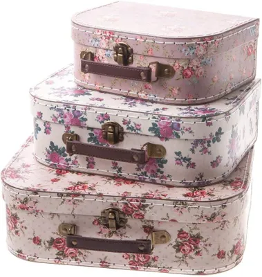 Produktbild von Sass & Belle Set mit 3 Koffern im Vintage-Design mit Rosenmotiv.