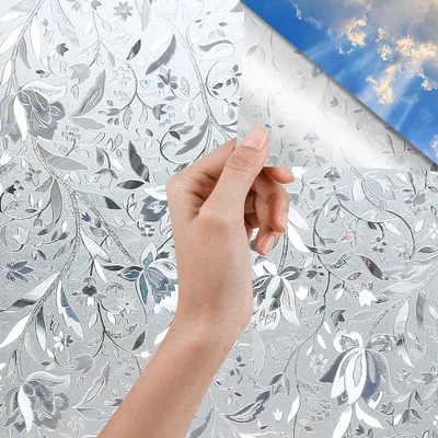Produktbild von Jiubiaz Sichtschutzfolie 3D Fensterfolie Selbstklebend Spiegelfolie Sonnenschutzfolie Blumen 90*200cm