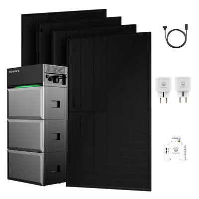 Produktbild von Balkonkraftwerk mit Speicher, Sunpura S2400 All-in-One Speicher mit 2x B2400 Erweiterungsakku & JASolar 1800W PV Panel, 1x Smarter Zähler + Smart Plug