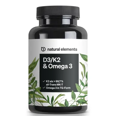 Produktbild von natural elements Vitamin D3/K2 + Omega 3 – Premium K2VITAL® 99,7+% All-Trans, Omega 3 Triglycerid