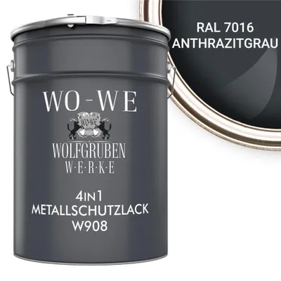 Produktbild von Metallschutzlack 4in1 Metalllack Metallfarbe Metallschutzfarbe W908 Anthrazitgrau - 5L