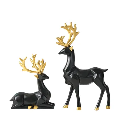 Produktbild von 2 Stück Weihnachts-Rentier-Figuren, Dekoration, nordischer europäischer Stil, Hirsch-Statue, Kamin, Fenster, Schreibtisch, Schlafzimmer, Regal, Ornament(Schwarz)