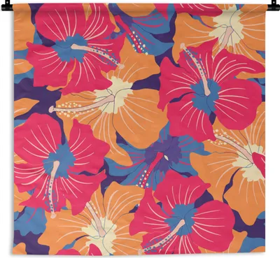Produktbild von MuchoWow® Wandteppich Wandbehang Sommer - Blumen - Hawaii - Muster 60x60 cm Tapisserie Dekoration Wandtuch - Dekorationen - Wand Decke