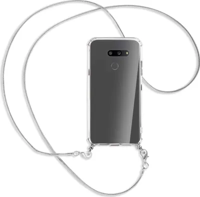 Produktbild von Handykette Backcover-Schutzhülle mit Band (Metall silberfarben) für LG G8X ThinQ - silberfarbene Kette Snake