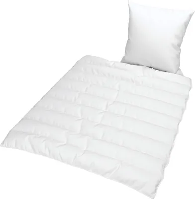 Image de ensemble literie 2 pièces microfibre JEKATEX - 135x200 cm oreiller 40x80 cm couette et oreiller toute l'année blanc