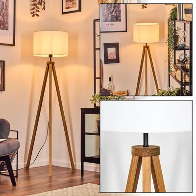 Produktbild von Tubione Stehlampe aus Holz/Metall mit Schirm aus Stoff (Ø 38 cm)