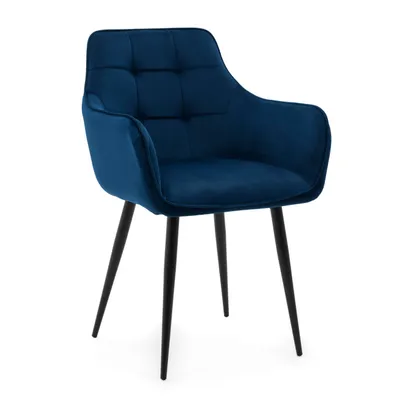 Zdjęcie produktu dla NEW HOME Krzesło glamour GALLO tapicerowane krzesło do jadalni do salonu z pikowaniem - granatowe - nowoczesne meble aksamit welur bluvel