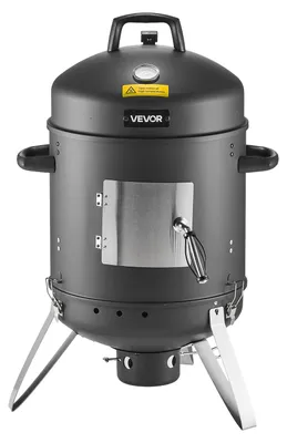 Obrázek produktu pro VEVOR udírna, 40 cm vertikální gril na dřevěné uhlí, ocelový gril s povrchovou úpravou, 2 grilovací rošty, teploměr, větrací otvory a odnímatelný popelník, udírna pro grilovací párty