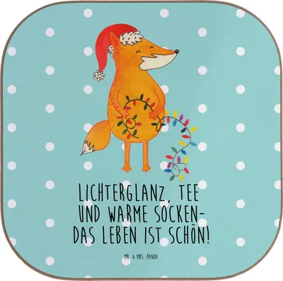 Produktbild von Mr. & Mrs. Panda Untersetzer für Gläser Fuchs Weihnachten - Türkis Pastell - Geschenk, Nikolaus, Tassenuntersetzer, unterleger, Glas, Winter, Weihnachtszeit, Coaster