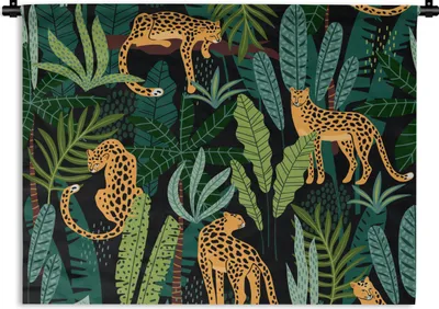 Produktbild von MuchoWow® Wandteppich Wandbehang Dschungel - Panther - Muster 150x112.50 cm Tapisserie Dekoration Wandtuch - Wanddecke - Wandteppiche
