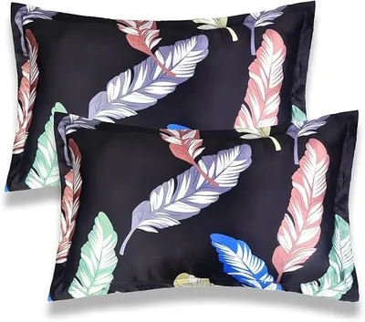 Produktbild von PolkaHome® 100% Satin Seidenkissenbezug Queen 50x76 cm – 2er Set mit Federdruck, glänzend, Reißverschluss, für Haar & Haut (Schwarz)