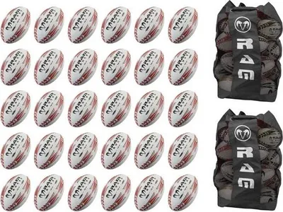 Zdjęcie produktu dla Zestaw piłek Squad Trainer - 30 x piłki i 2 x torby - Sklep rugby nr 1 w Europie - Zaprojektowane w Anglii - Doskonały kształt i trwałość Rozmiar 5, Oddychające