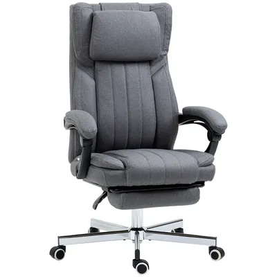 Produktbild von Vinsetto Bürostuhl ergonomischer Sessel Drehsitz neigbare Rückenlehne höhenverstellbar Armlehnen Kopfstütze Fußstütze 65 x 61 x 105-113 cm – Grau