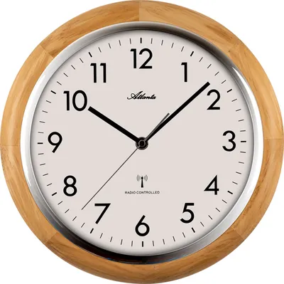 Produktbild von Atlanta Funk-Wanduhr 4536-30, Braun, Holzgehäuse, Silberlünette