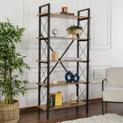 Immagine prodotto di Dmora Libreria Suriel 33.5x90x180h cm Marrone, 5 Ripiani Portata Ripiani 30