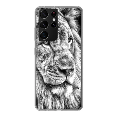 Produktbild von MuchoWow® Handyhülle Schutzhülle Hülle für Samsung Galaxy S21 Ultra Porträt - Löwe - Schwarz und weiß Silikon Softcase Handy Hülle - Mobiltelefon