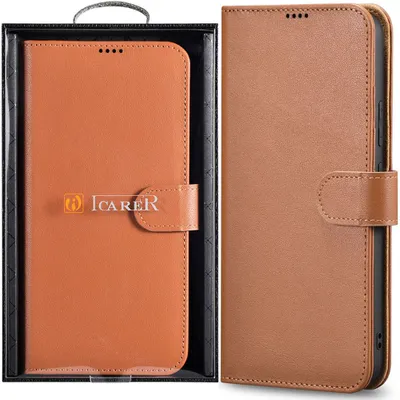 Produktbild von Icarer Haitang Leder Geldbörse Etui Für Samsung Galaxy S22+ (S22 Plus) Geldbörse Etui Abdeckung Braun (Aksm05Bn)