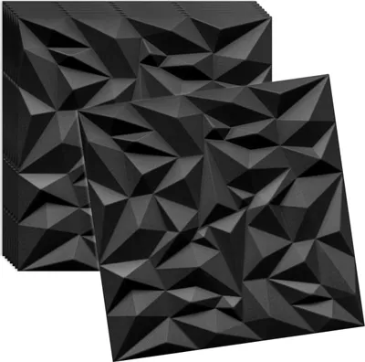Zdjęcie produktu dla Panele ścienne 3D, czarne, 8 sztuk / 2 m² | Panele sufitowe z polistyrenu | 50 × 50 cm | Geometryczne panele dekoracyjne | Verdico