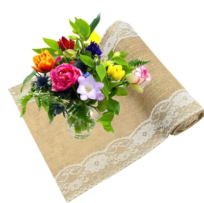 Produktbild von Jute Tischläufer 30x275cm mit Spitze für Hochzeit & Festival